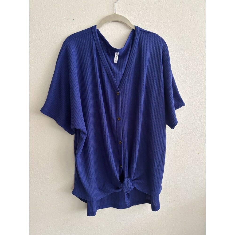 Women’s 3x Royal Blue Tie Front Short Sleeve Top Textured